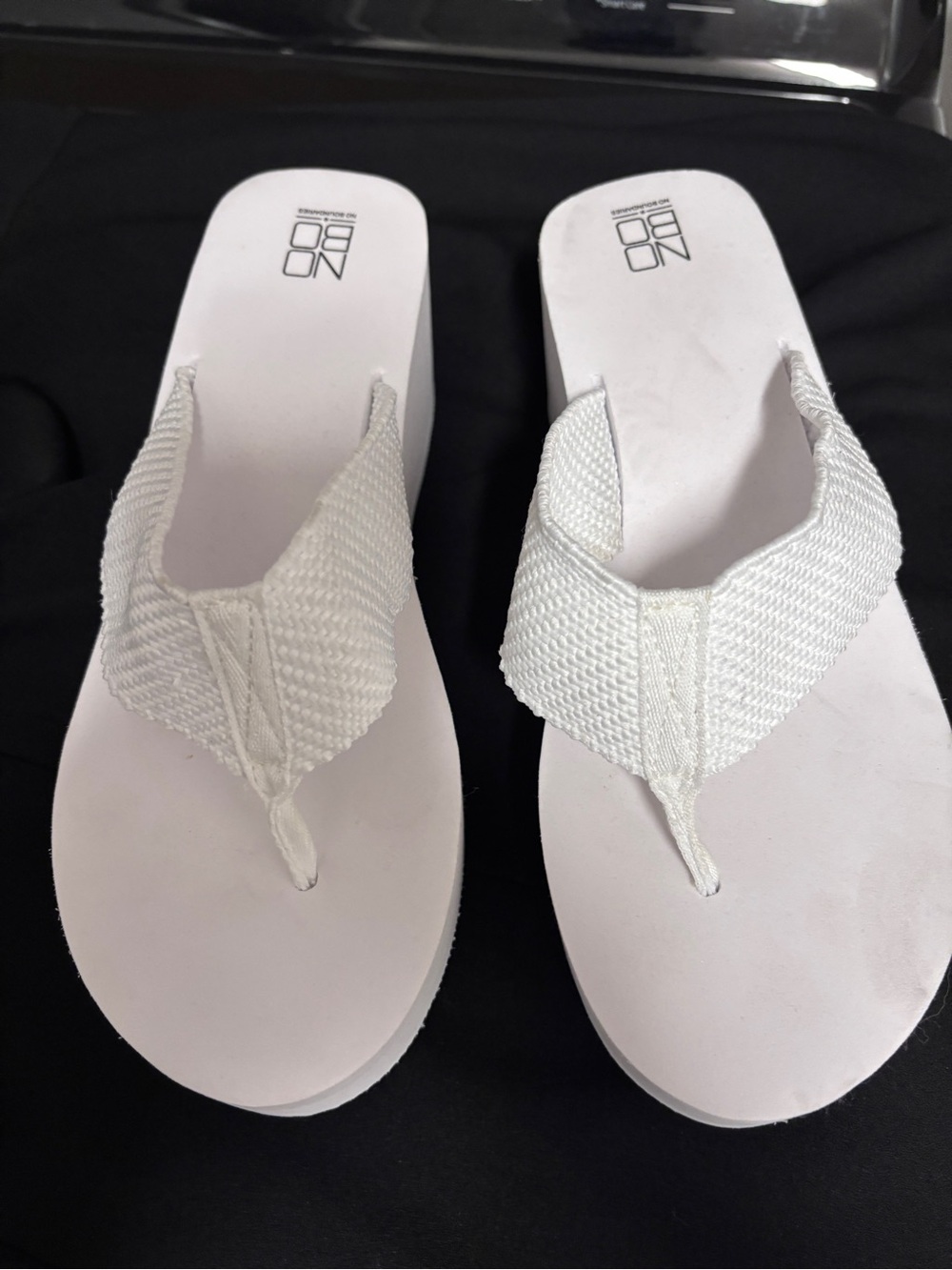NOBO White Woven Thong Platform Sandals